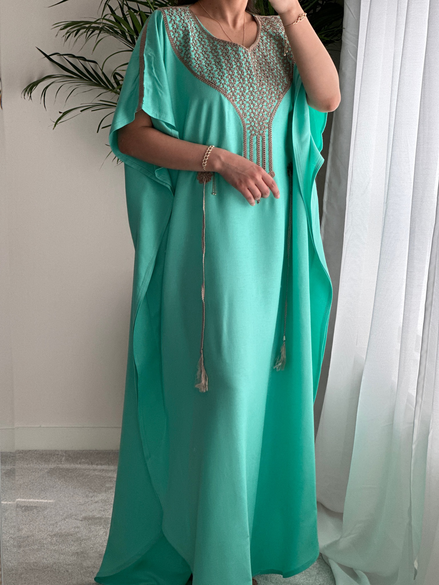 Premium Gandoura in Mint Green With belt