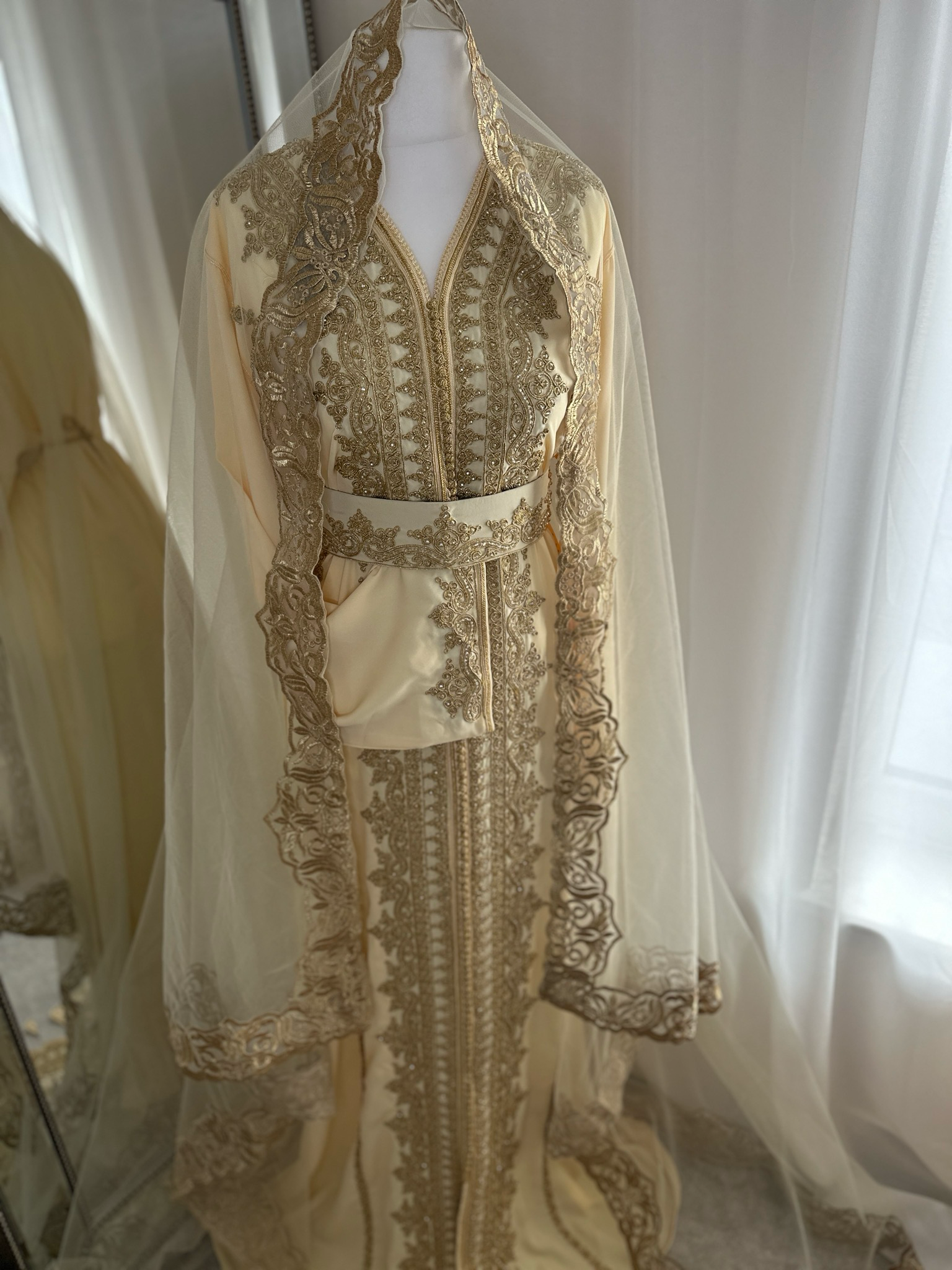 Bridal long Scarf With Gold Embroidery
