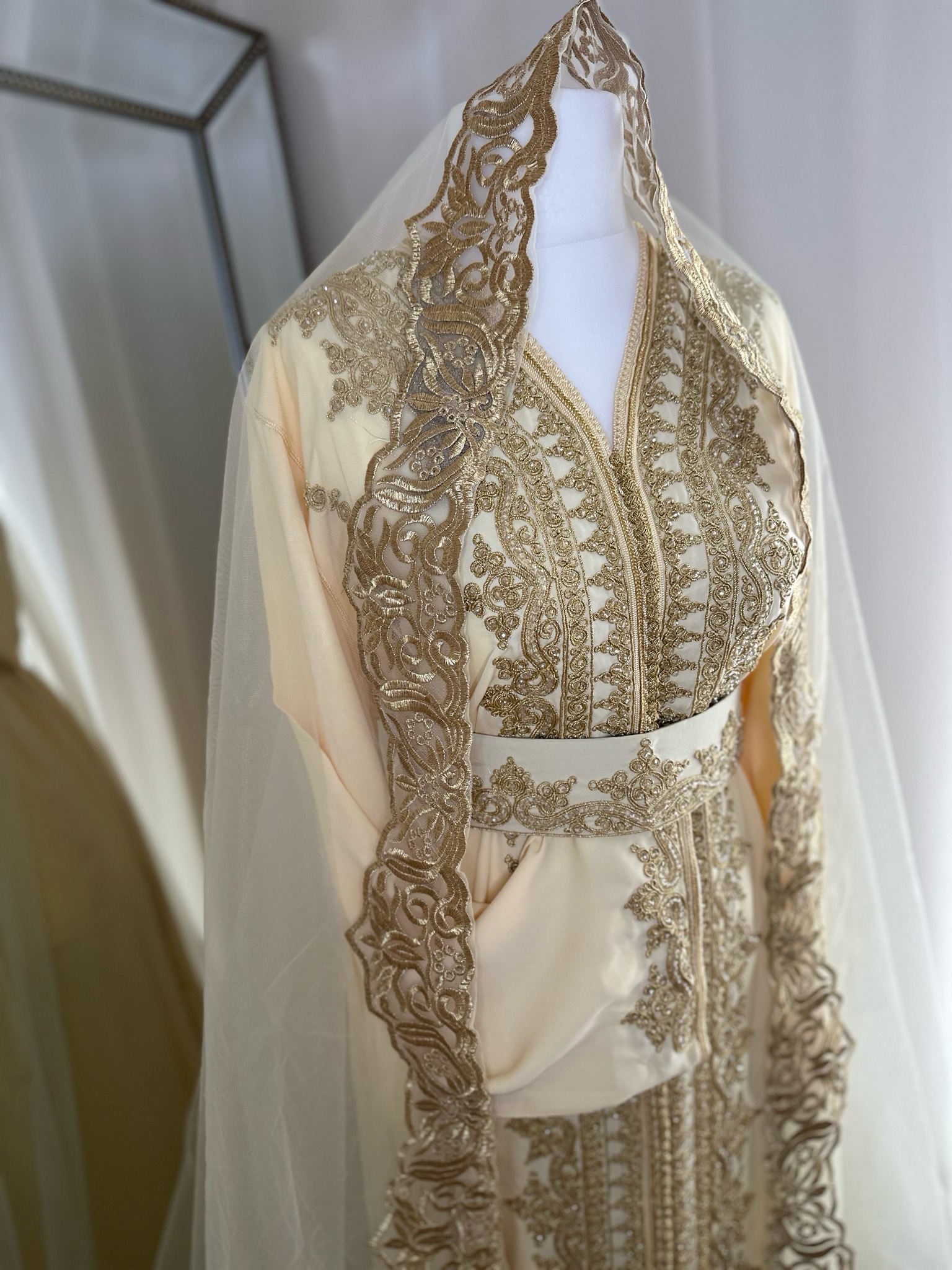 Bridal long Scarf With Gold Embroidery