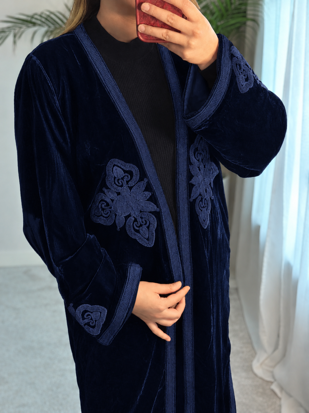 Moroccan Velvet Kimono in Navy Blue